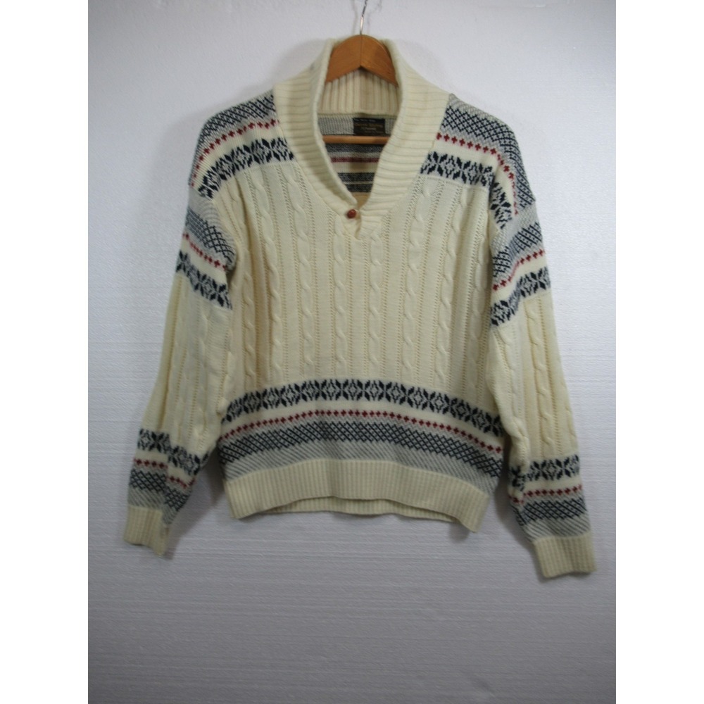 Vintage 70 JCPenny Men's Shop Ski Sweater Men Medium Shawl Collar Acrylic